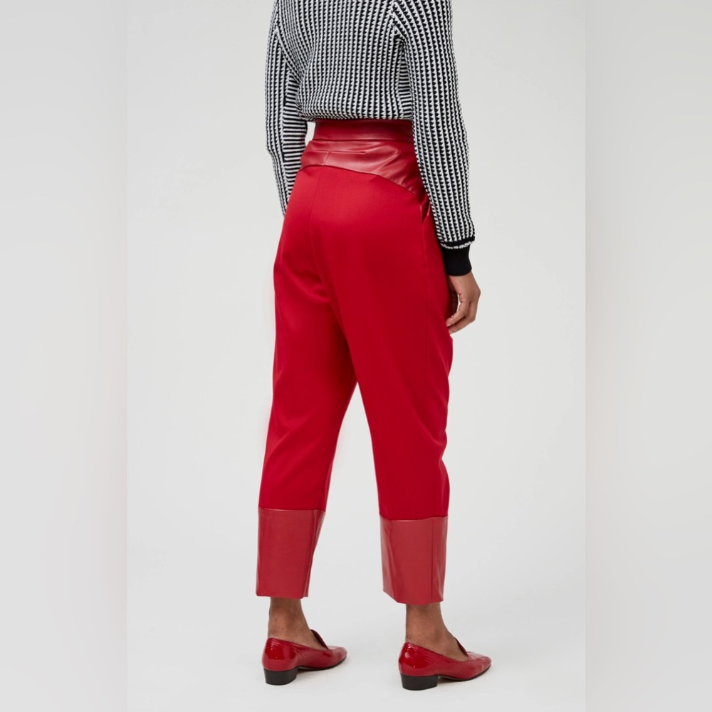Rachel Comey Dandy Pant, Red Wool Sateen/Leatherette Combo, Size 4, New with tag - Picture 2 of 3